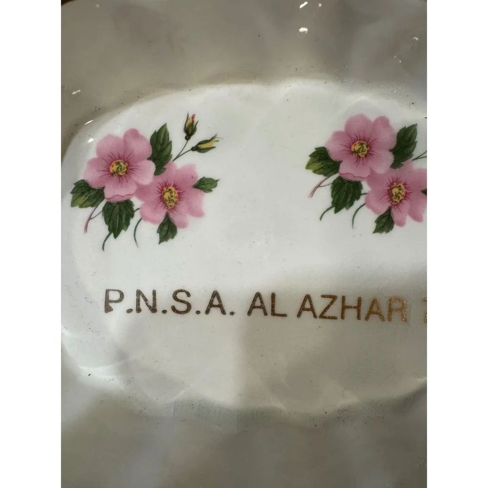Bluebird Fine Bone China Trinket Dish P.N.S.A. AL AZHAR 77 Pink Floral Gold Rim